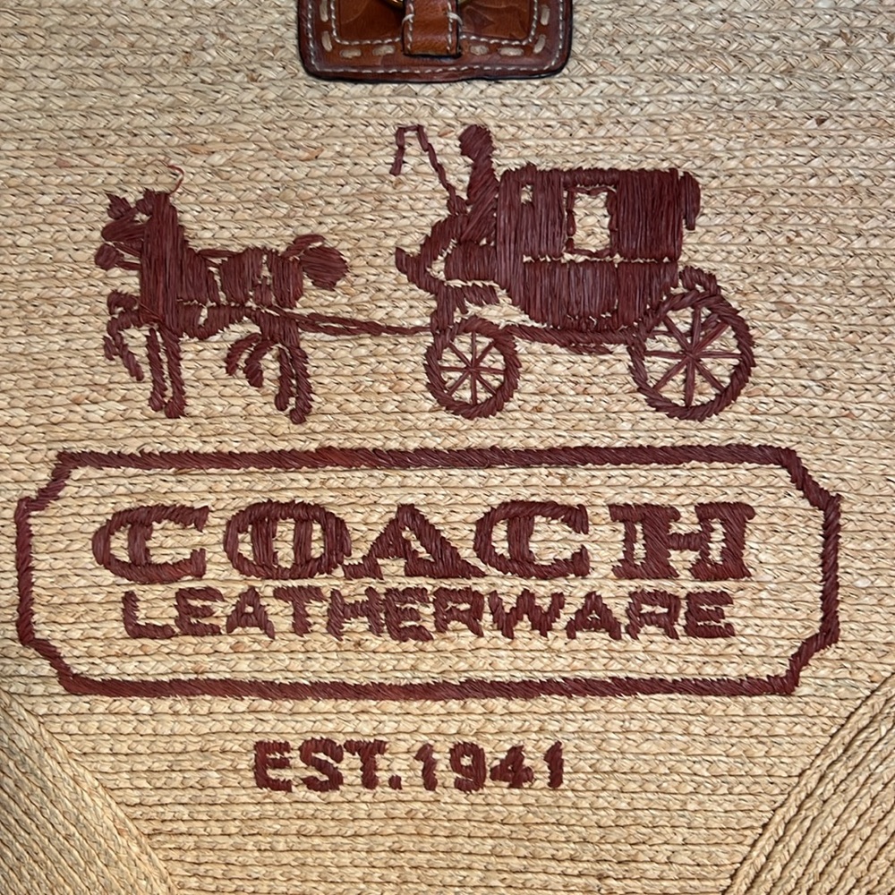 Coach Bleecker Carriage Straw XXL Embossed Lthr Beach Tote Wallet Passport Hldr - Picture 6 of 16